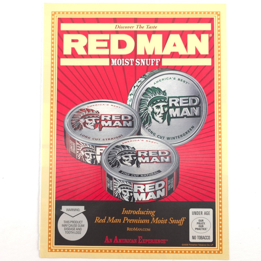 Red Man Moist Snuff Print Ad 2006 Tobacco Tin Display Collector Americana Art